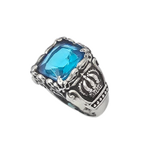 Load image into Gallery viewer, Men&#39;s Royal Crown Aquamarine Blue Stone Ring (SSR020)
