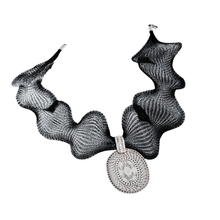 Load image into Gallery viewer, 925 Silver Oval Pendant with Black Expandable Choker Necklace (925SETPC035)

