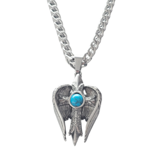 Load image into Gallery viewer, Stainless Steel Turquoise Winged Sentinel Necklace Set Chain and Pendant (SSSETPC010)

