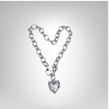 Load image into Gallery viewer, 925 Sterling Silver Oval Link Bracelet with CZ Stone Heart Charm (925BRAC022)
