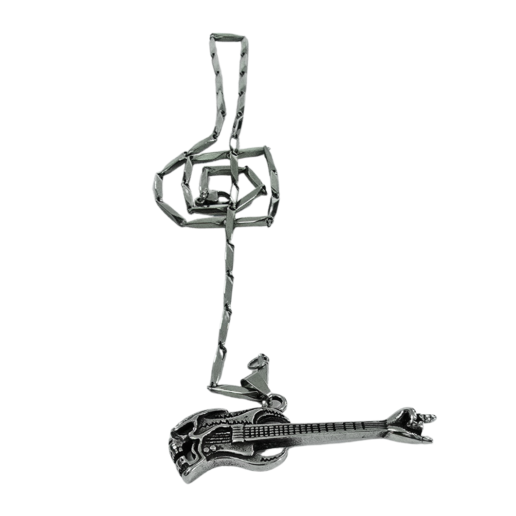 High Grade Stainless Steel Set - Chain and Skull Head Guitar Pendant(SSSETPC018)