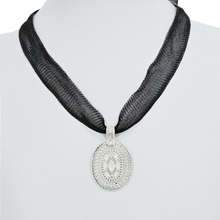 Load image into Gallery viewer, 925 Silver Oval Pendant with Black Expandable Choker Necklace (925SETPC035)

