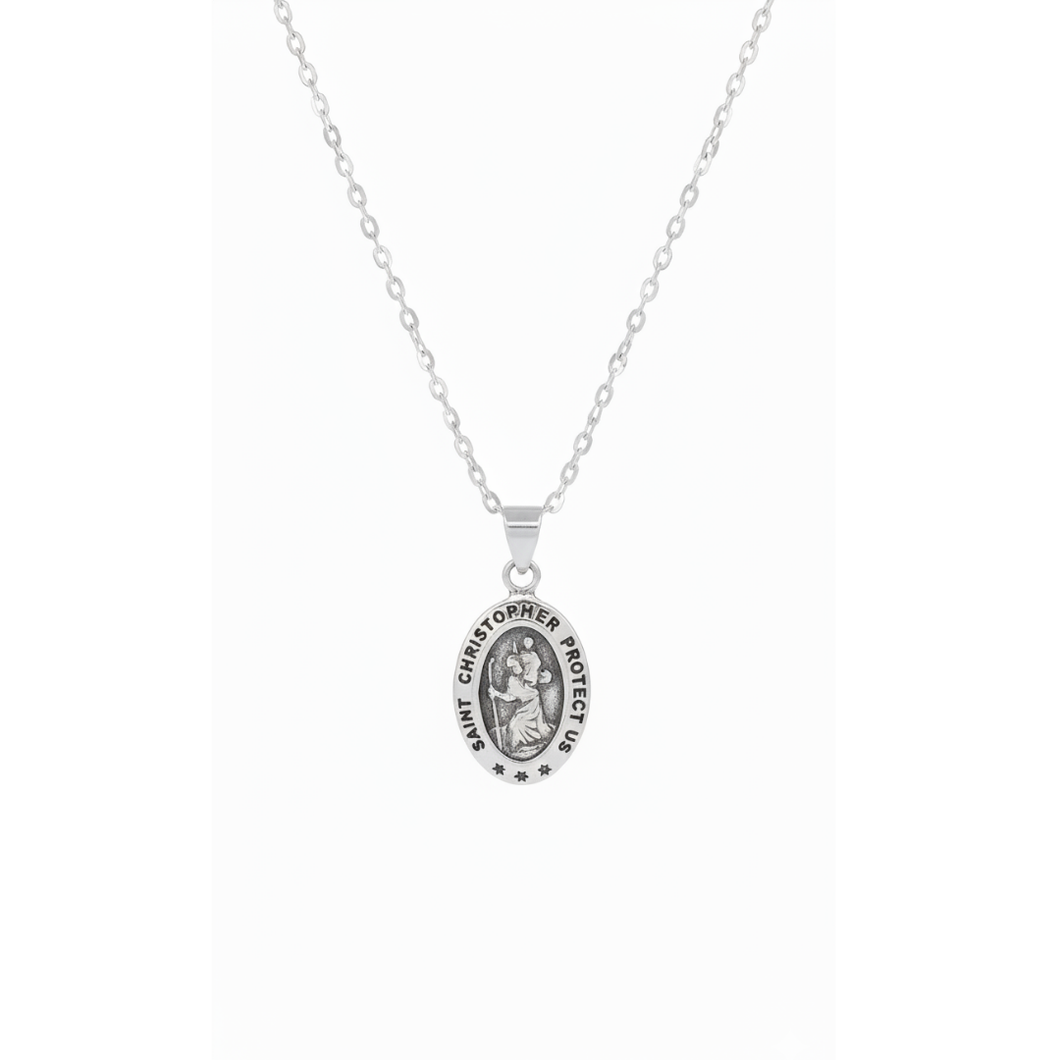 Saint Christopher Pendant Necklace - 925 Sterling Silver - 50cm Chain (925SETPC003)