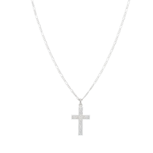 Load image into Gallery viewer, 925 Sterling Silver Cross Pendant and Figaro Chain Set Engraved Design (925SETPC028)
