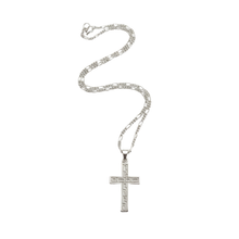 Load image into Gallery viewer, 925 Sterling Silver Cross Pendant and Figaro Chain Set Engraved Design (925SETPC028)
