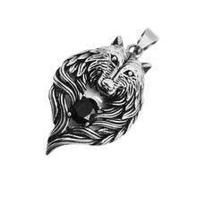 Load image into Gallery viewer, Wolf’s Head with black stone Stainless Steel Pendant (SSP001)
