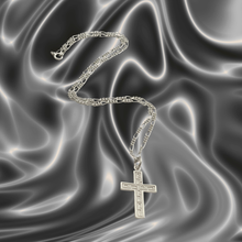Load image into Gallery viewer, 925 Sterling Silver Cross Pendant and Figaro Chain Set Engraved Design (925SETPC028)
