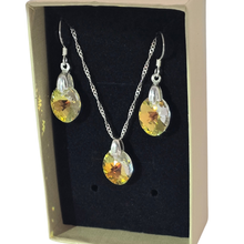 Load image into Gallery viewer, 925 Sterling Silver Iridescent Oval Crystal Set - Pendant, Earrings, Chain(925SET004ERP)
