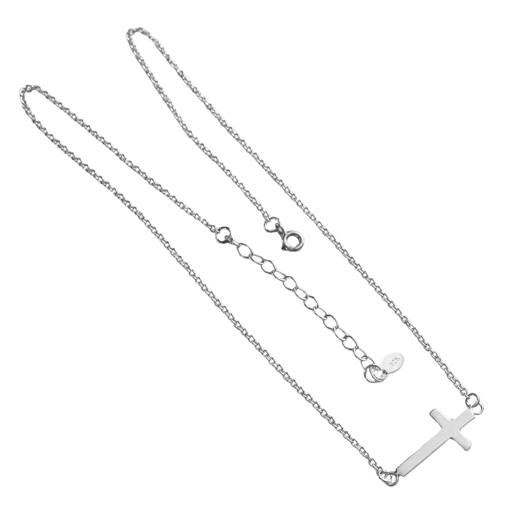 925 Sterling Silver Horizontal Cross Necklace (925SETPC014)