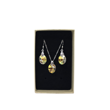 Load image into Gallery viewer, 925 Sterling Silver Iridescent Oval Crystal Set - Pendant, Earrings, Chain(925SET004ERP)
