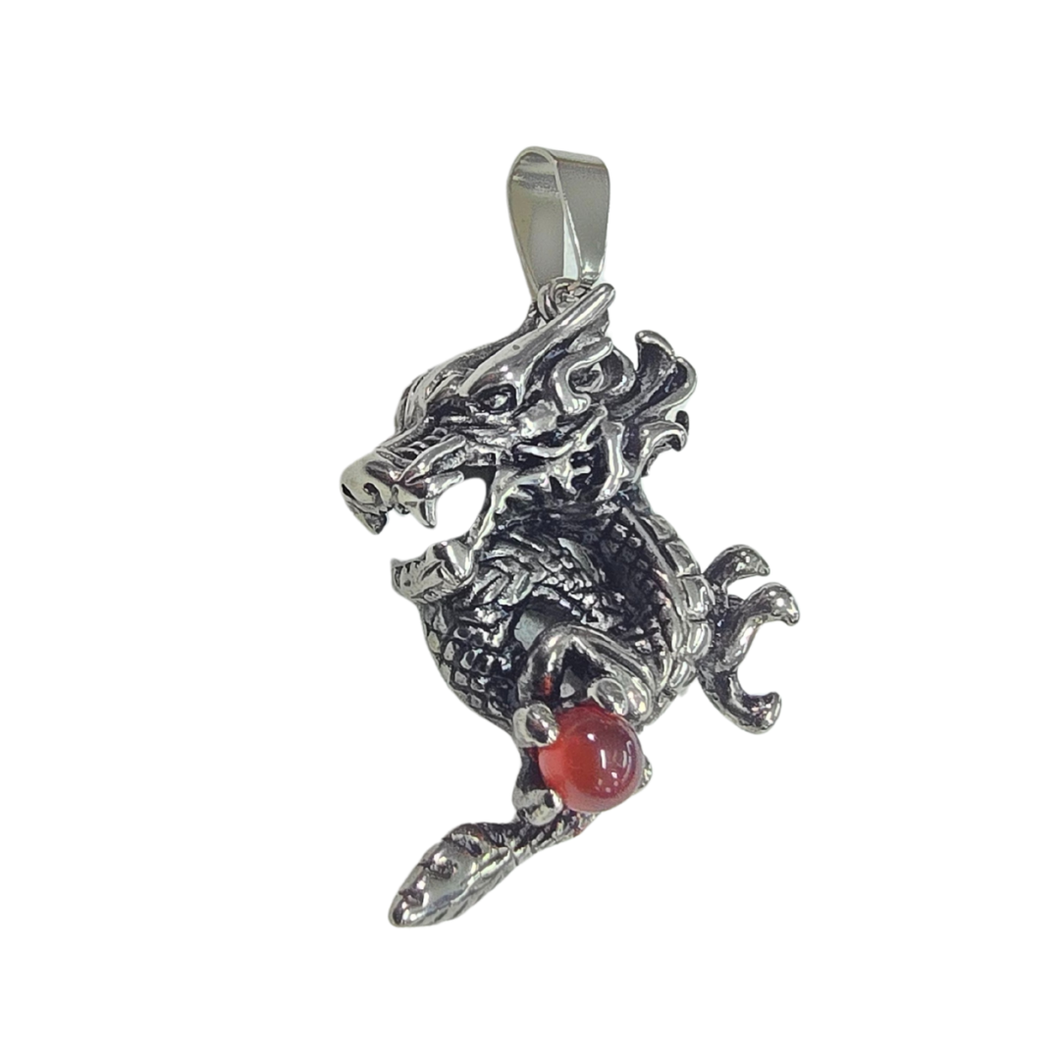 High Grade Stainless Steel Pendant Dragon holding red ball (SSP044)