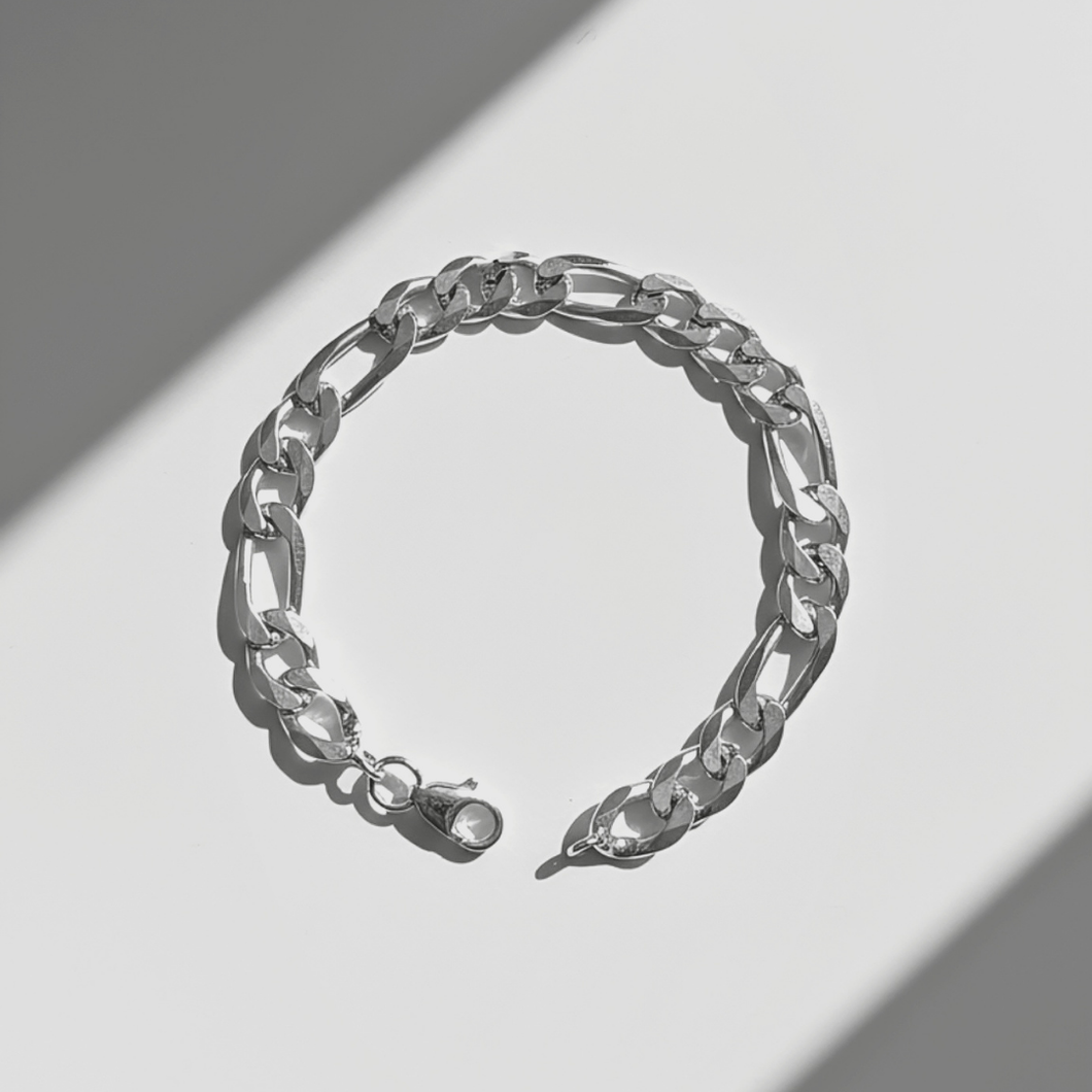 Men's Figaro Link 925 Sterling Silver Bracelet - 28cm (925BRAC029)