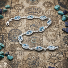 Load image into Gallery viewer, 925 Sterling Silver Bracelet with Oval Evil Eye Beads (925BRAC047)
