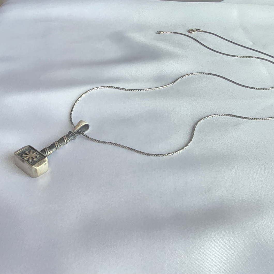 925 Sterling Silver Set Mjölnir Hammer Pendant and 60cm Chain (925SETPC016)