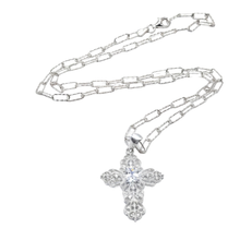 Load image into Gallery viewer, 925 Sterling Silver Cross Pendant Set with Rectangle Link Fine Chain (925SETPC044)
