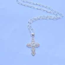 Load image into Gallery viewer, 925 Sterling Silver Cross Pendant Set with Rectangle Link Fine Chain (925SETPC044)
