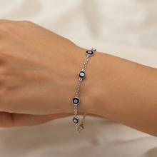 Load image into Gallery viewer, 925 Sterling Silver Bracelet with Evil Eye Beads 17.5cm + 2.5cm Extension (925BRAC048)

