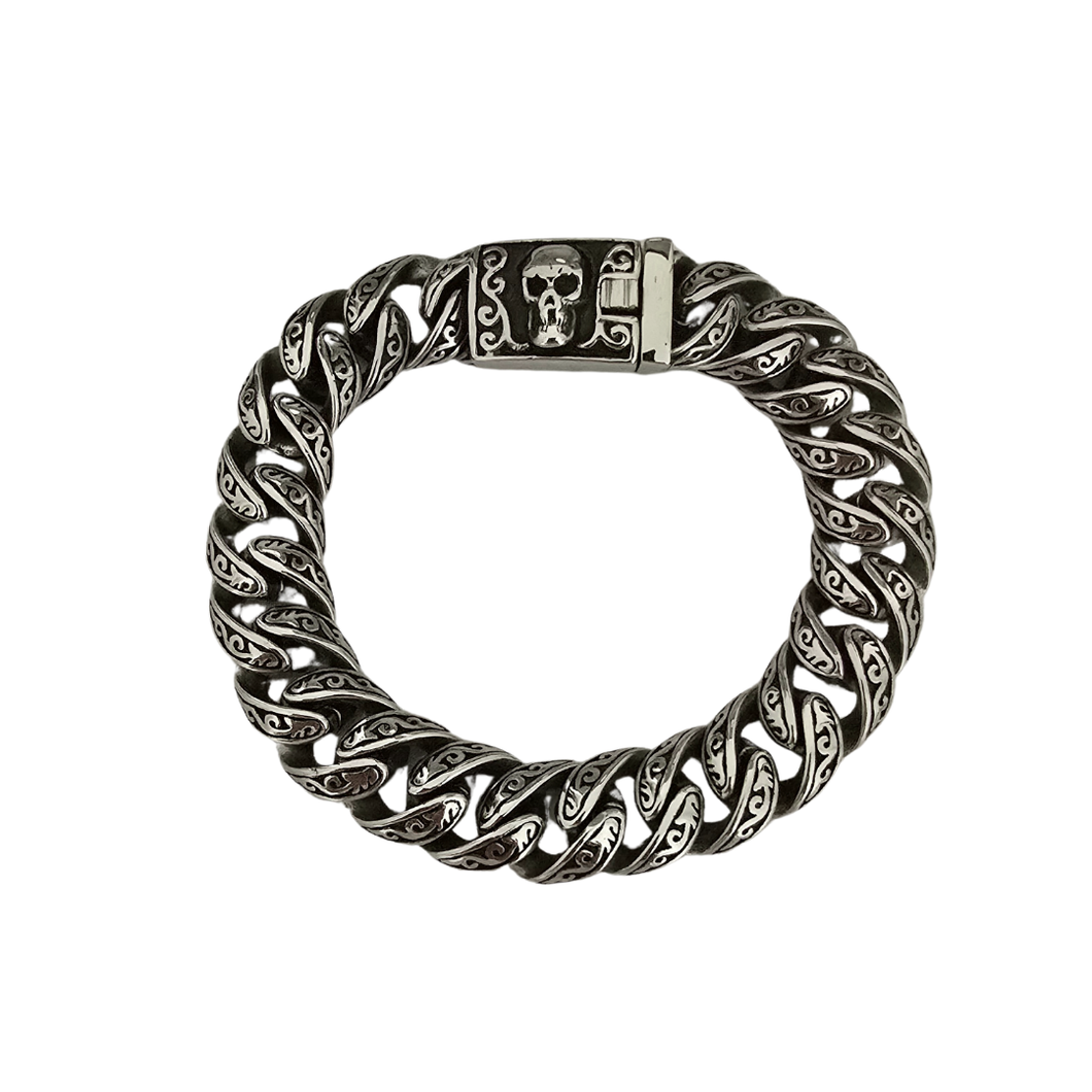 High-Grade Stainless Steel Bold Curb Skull Clasp Bracelet (SSBRAC043)