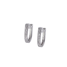 Load image into Gallery viewer, 925 Sterling Hugie Earrings with Pave CZ Stones Silver (925ER051)
