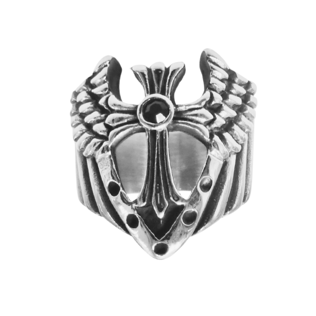 High grade Stainless Steel Ring Gothic Cross and wings (SSR013)