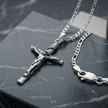 Load image into Gallery viewer, Sterling Silver 3D Crucifix Pendant with 50 cm Figaro Chain Set (925SETPC0046)
