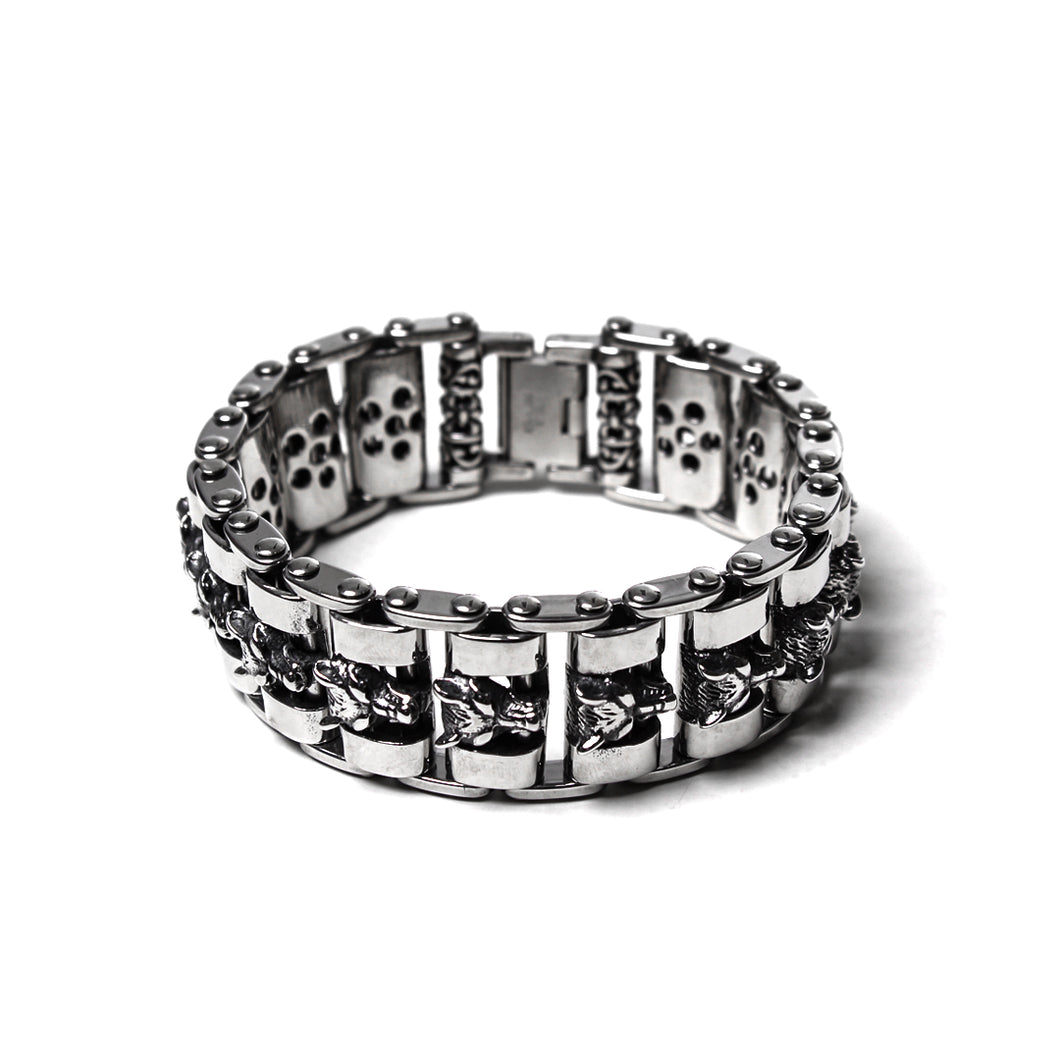 Wolf Head Stainless Steel Chain Bikers Bracelet (SSBRAC015)