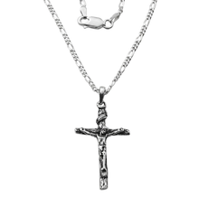 Load image into Gallery viewer, Sterling Silver 3D Crucifix Pendant with 50 cm Figaro Chain Set (925SETPC0046)
