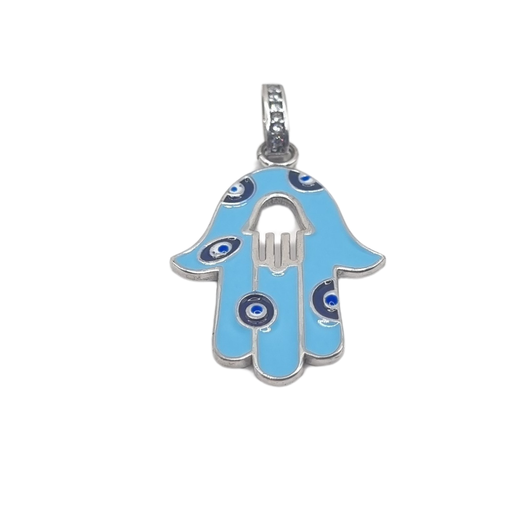 Hamsa with Evil eye 925 Silver Pendant (925P044)
