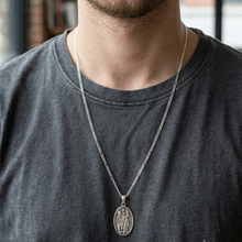 Load image into Gallery viewer, 925 Sterling Silver St Christopher Oval Pendant with 60 cm Figaro Chain Set (925SETPC047)
