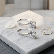 Load image into Gallery viewer, 925 sterling silver hook earrings with white cubic zirconia (CZ) drop (925ER040)
