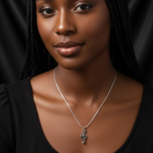 Load image into Gallery viewer, Stainless Steel Musical Key Pendant and Long Link Chain Set Black CZ Stones (SSSETPC034)
