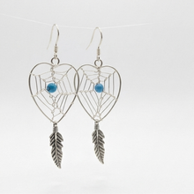 Load image into Gallery viewer, 925 Sterling Silver Heart Dreamcatcher Earrings - Blue Bead Center (925ER032)
