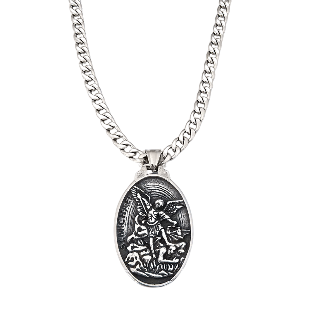 High Grade Stainless Steel Set Chain and Pendant St Michael (SSSETPC005)