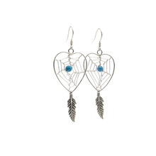 Load image into Gallery viewer, 925 Sterling Silver Heart Dreamcatcher Earrings - Blue Bead Center (925ER032)
