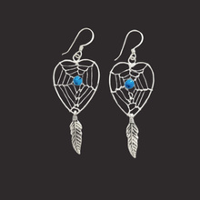Load image into Gallery viewer, 925 Sterling Silver Heart Dreamcatcher Earrings - Blue Bead Center (925ER032)
