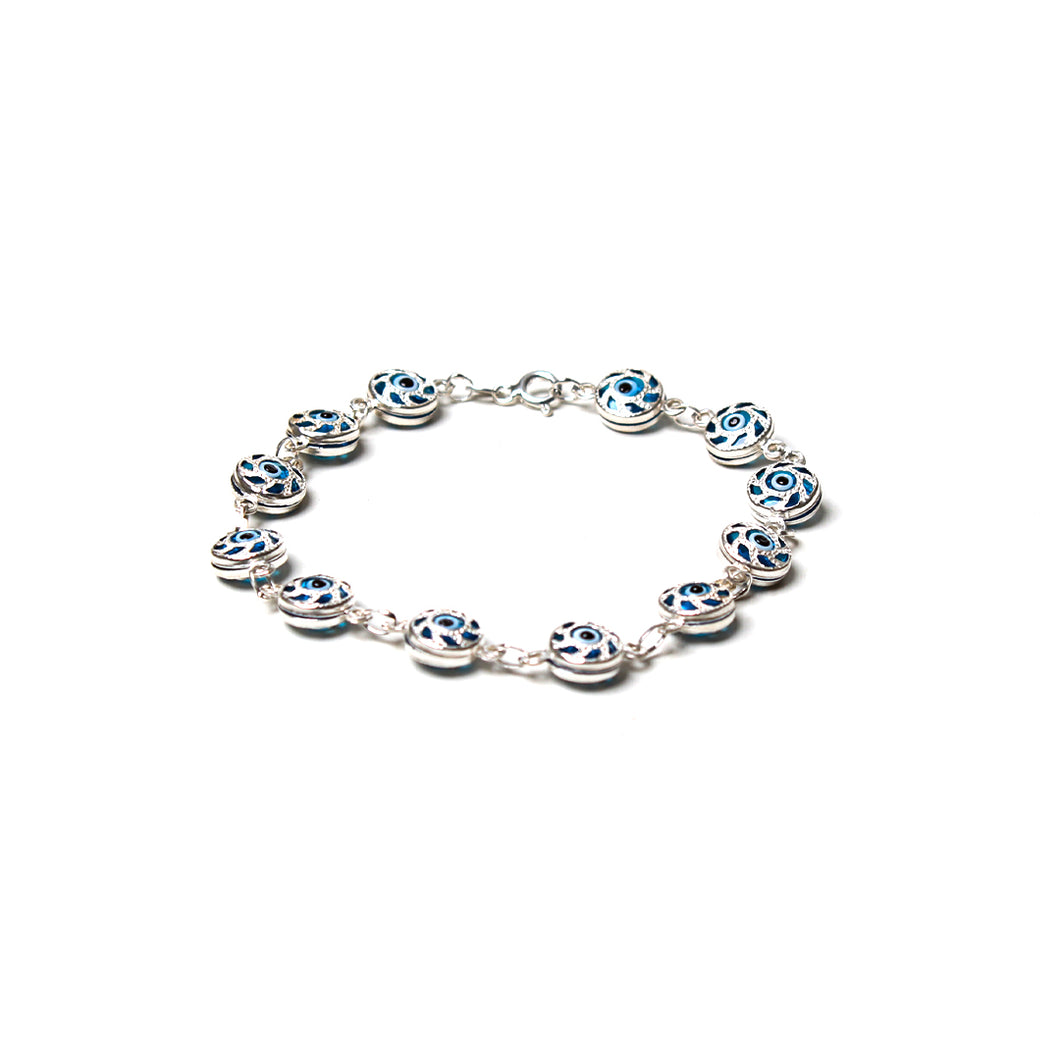 Evil eye 925 Silver bracelet, rounded  links (925BRAC003)