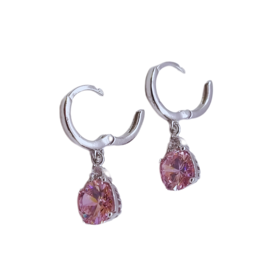 Huggies 925 Sterling Silver Earrings with Pink CZ Stone (925ER008)