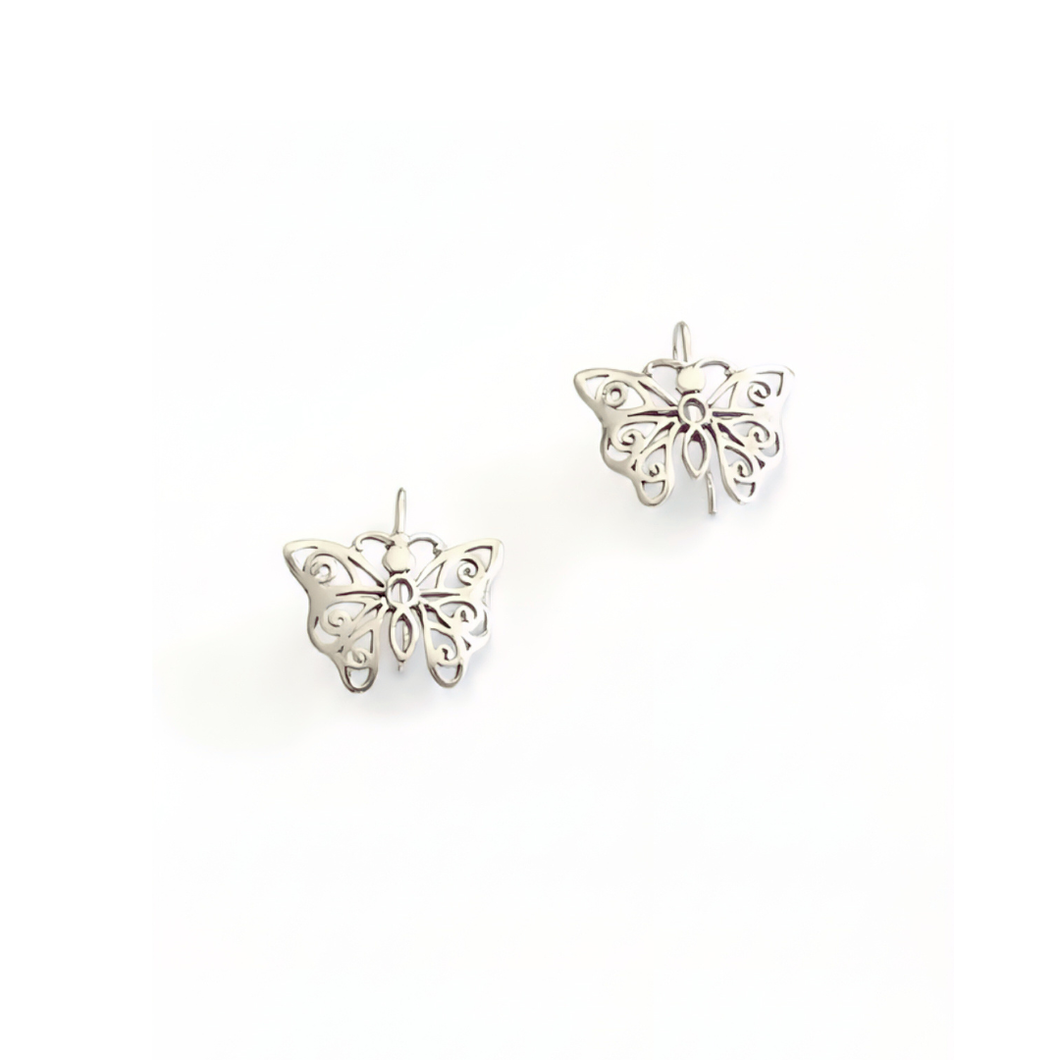 925 Sterling Silver Butterfly Earrings - Hook Style | Air-Cut Design (925ER017)